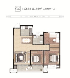 港利·上城3室2厅1厨1卫建面108.00㎡