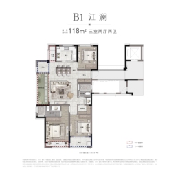 绿城·春月江澜3室2厅1厨2卫建面118.00㎡