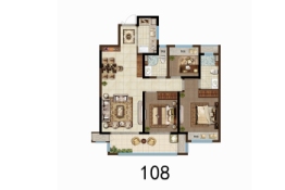 吾悦·虎踞龙蟠3室2厅1厨2卫建面108.00㎡
