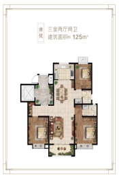 东方悦府3室2厅1厨2卫建面125.00㎡