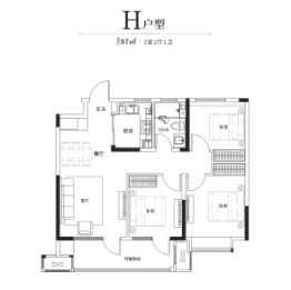 鲁昊·棠琳湾3室2厅1厨1卫建面97.00㎡