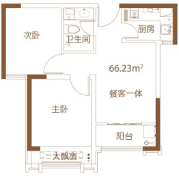 朗悦公园道1號V公馆2室1厅1厨1卫建面66.23㎡