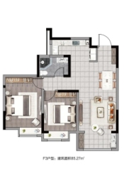海畔东方城2室2厅1厨1卫建面85.27㎡