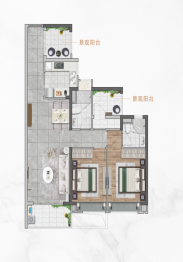 广晟·中国铁建|花语天珹2室2厅1厨2卫建面97.00㎡