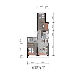 汇置公园City3室1厅1厨1卫建面76.00㎡