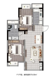 海畔东方城2室2厅1厨1卫建面79.09㎡
