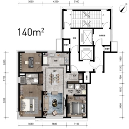 万科·大都会3室2厅1厨2卫建面140.00㎡