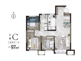 招商公园1872五期3室2厅1厨1卫建面97.00㎡