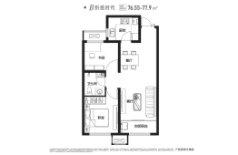 保利时代2室2厅1厨1卫建面76.55㎡