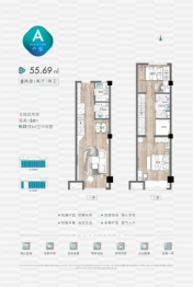 晴朗谷广场2室2厅1厨2卫建面55.00㎡