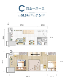 新锐中心2室1厅1厨1卫建面51.87㎡