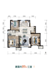 金地朝阳春晓3室2厅1厨1卫建面89.00㎡