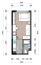 万汇中心1室1厅1厨1卫建面36.00㎡