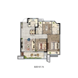 中梁正荣·清河大观3室2厅1厨2卫建面107.76㎡