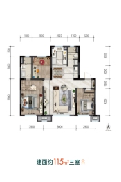 金地朝阳春晓3室2厅1厨2卫建面115.00㎡