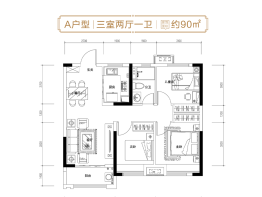 武汉玲珑府3室2厅1厨1卫建面90.00㎡