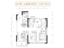 武汉玲珑府3室2厅1厨2卫建面100.00㎡