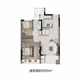 杭州之江明月2室1厅1厨1卫建面68.00㎡