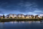 项目建筑外立面天津湖面透视夜景效果图