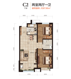 盛景八方2室2厅1厨1卫建面87.96㎡