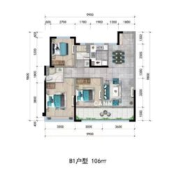 中梁·鎏金雲玺3室2厅1厨2卫建面106.00㎡