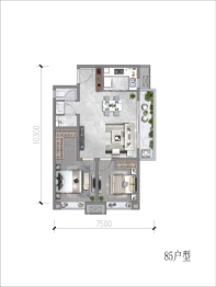 远洋·未央华府2室2厅1厨1卫建面85.00㎡