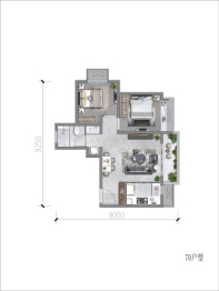 远洋·未央华府2室2厅1厨1卫建面70.00㎡