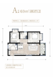 金地·云溪九境2室2厅1厨1卫建面69.00㎡