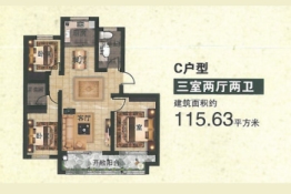 上海新城3室2厅1厨2卫建面115.63㎡