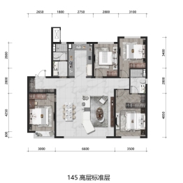 华发龙湖天曜4室2厅1厨2卫建面145.00㎡