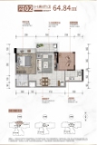 山水悦风华5号楼02户型64.84㎡1+1房2厅1卫