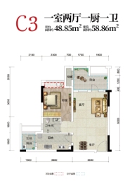 国能·山谷乐原1室2厅1厨1卫建面58.86㎡