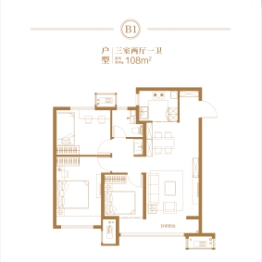 金茂智慧国际城3室2厅1厨1卫建面108.00㎡