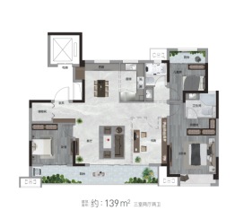 融创凯瑞国宝宸院3室2厅1厨2卫建面139.00㎡