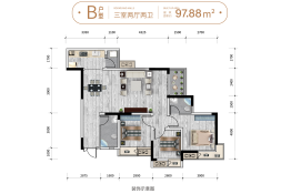 大足时代广场3室2厅1厨2卫建面97.88㎡