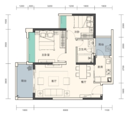 嘉辉罗浮公馆2室2厅1厨1卫建面77.00㎡