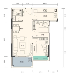 嘉辉罗浮公馆2室2厅1厨1卫建面72.00㎡