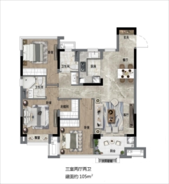 世茂雅庭3室2厅1厨2卫建面105.00㎡