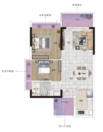 富力新城2室2厅1厨1卫建面73.00㎡