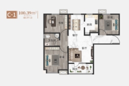 当代悦城ΜΟΜΛ3室2厅1厨1卫建面100.39㎡