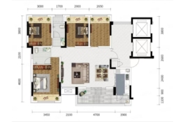 璞缇1号4室2厅1厨2卫建面128.00㎡