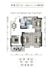 瑞德御府3室2厅1厨2卫建面108.90㎡