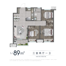 龙湖光年3室2厅1厨1卫建面89.00㎡