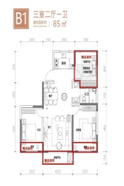 慧谷·上品二期3室2厅1厨1卫建面85.00㎡