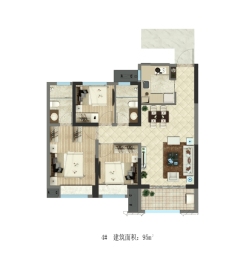 陕建·汉悦府3室2厅1厨2卫建面95.00㎡