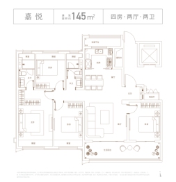 致豪嘉盛苑4室2厅1厨2卫建面145.00㎡