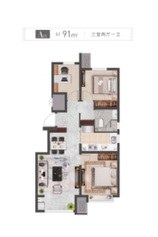 蓟州中德绿色公元3室2厅1厨1卫建面91.00㎡