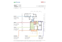 华侨城·万科·理想新都会3室2厅1厨1卫建面98.00㎡