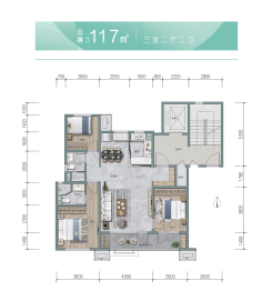 万科·城望云起·四季3室2厅1厨2卫建面117.00㎡