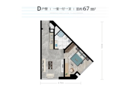 济高·星光天地广场1室1厅1厨1卫建面67.00㎡